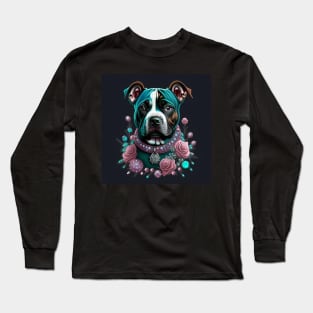 Staffy Enjoys Roses Long Sleeve T-Shirt